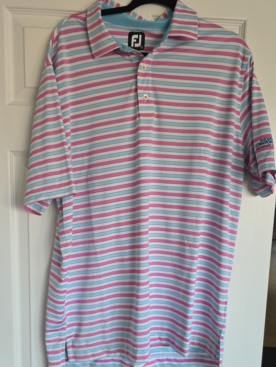 FootJoy Other - FootJoy Men’s Pink & Light Blue Striped Polo Shirt Indian Canyon Golf Resort Spr